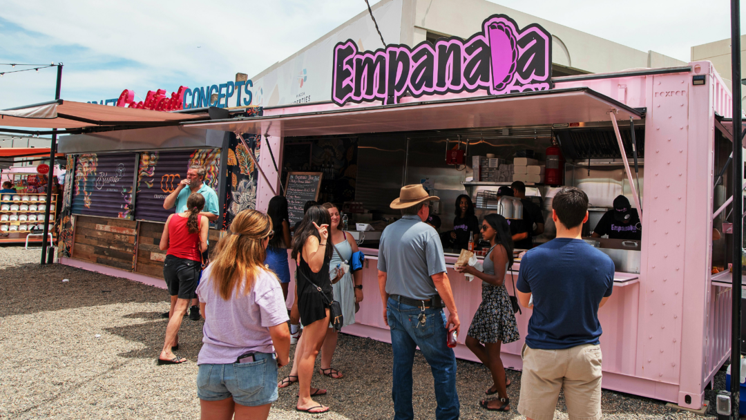 A completely custom BoxPop 20 serving food at a pod park