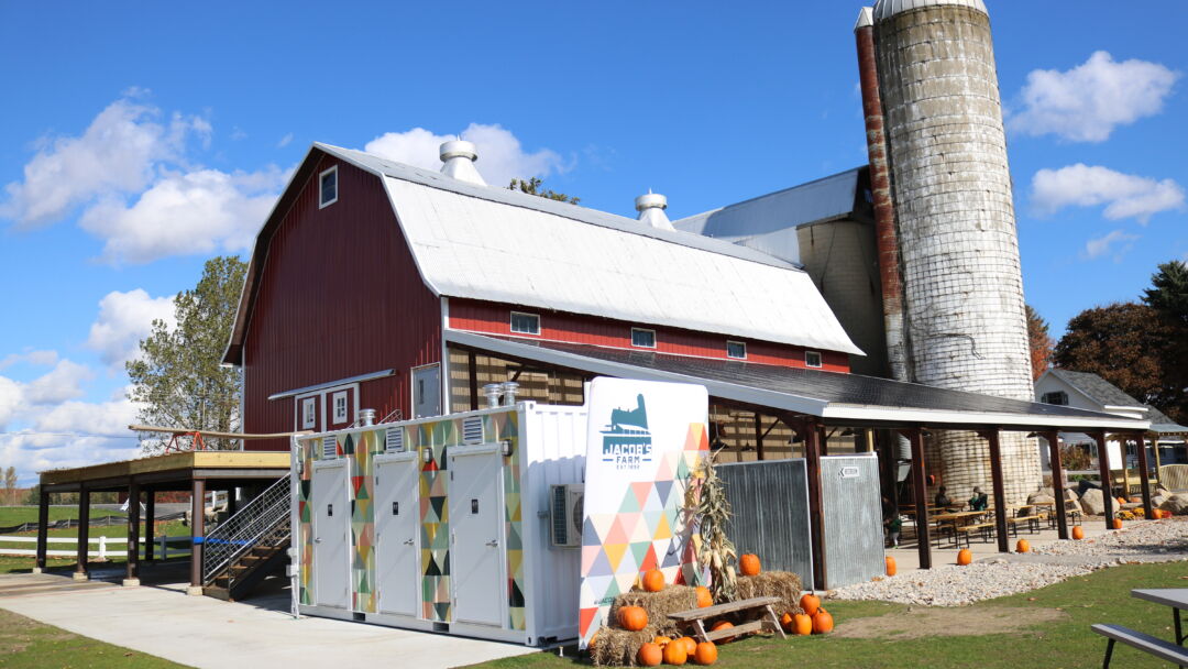 Box Pop Jacobs Corn Maze Mobile Restroom on farm