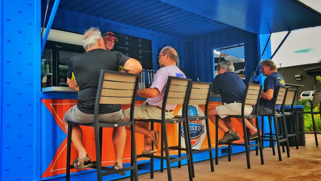 A custom BoxPop 20 outdoor bar at a brewery