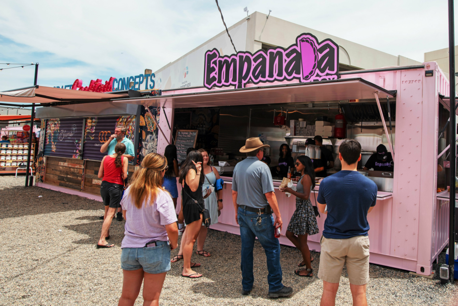 A completely custom BoxPop 20 serving food at a pod park