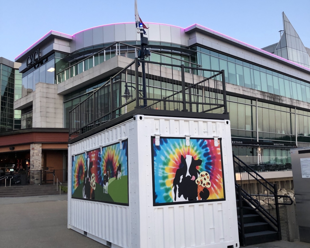 Shipping Container with Closeable Awning | Fair Ice Cream Stand