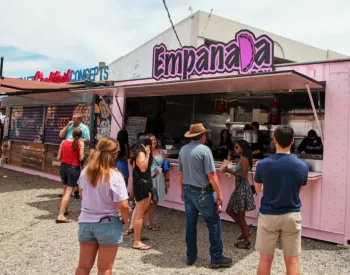 A completely custom BoxPop 20 serving food at a pod park