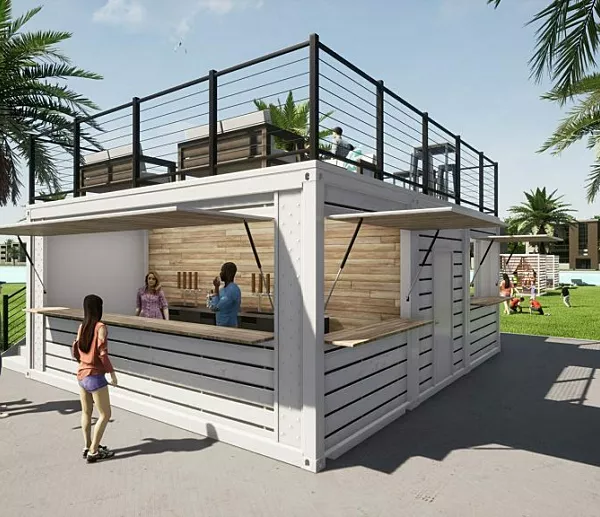 A BoxPop DBL 20 rendering for an outdoor bar